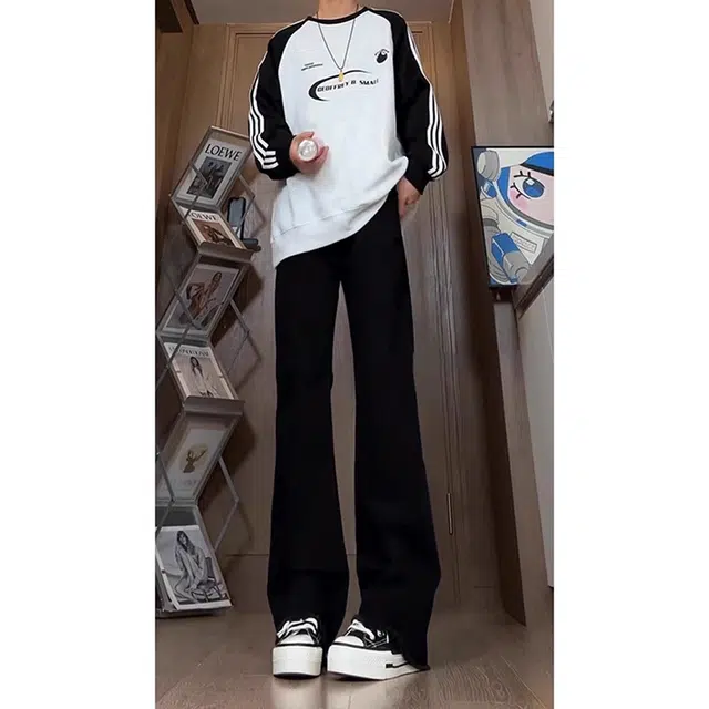 单爵 美式高街修身直筒微喇裤牛仔裤 男女同款