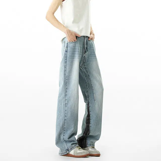 单爵 美式复古暗黑宽松直筒裤潮设计感裤子高街长裤牛仔裤 男女同款