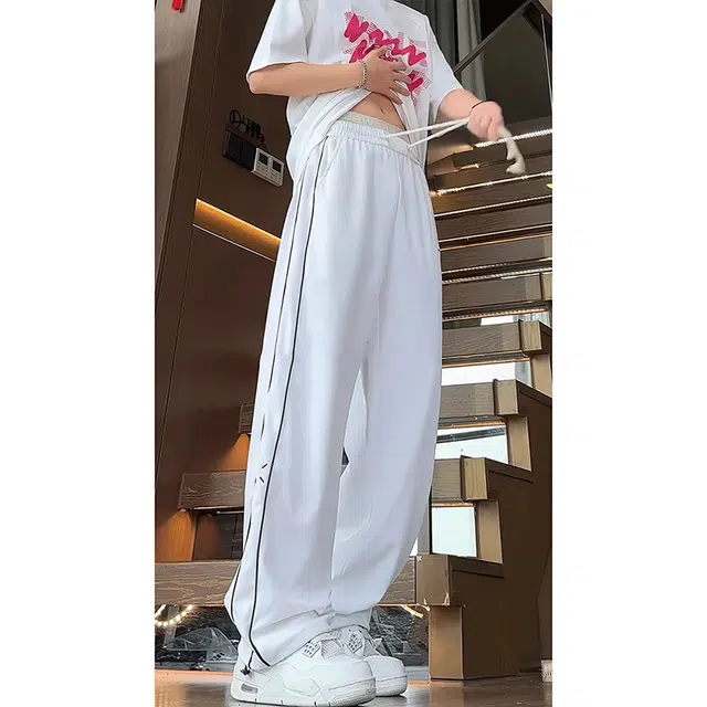 单爵 美式条纹薄款直筒休闲裤 男女同款