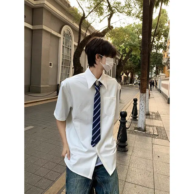 单爵 薄款防晒舒适百搭休闲纯色短袖衬衫 男女同款