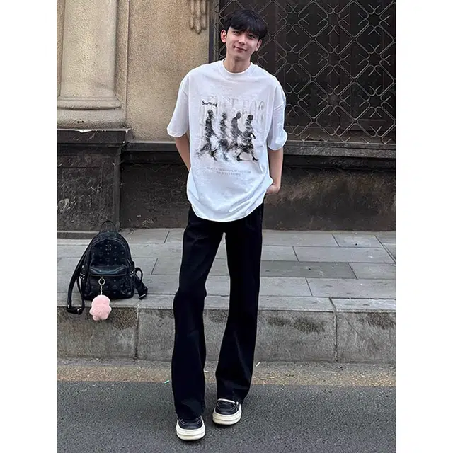 单爵 美式高街修身提裆微喇裤薄款直筒裤夏牛仔裤 男女同款