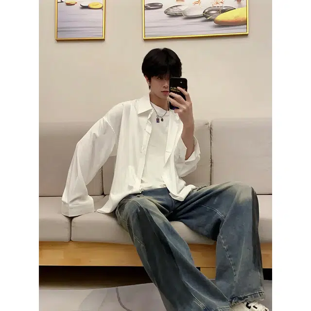 单爵 冰丝短袖衬衫男夏季高级感痞帅透气衬衣外套 男女同款