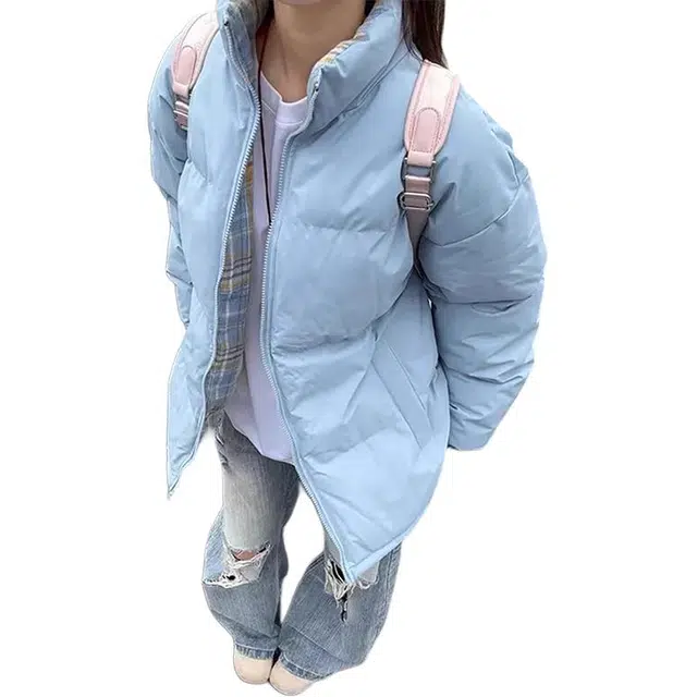 单爵 格子拼接立领棉衣棉服 男女同款