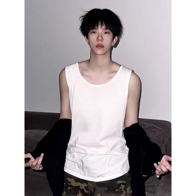 单爵 美式坎肩高级无袖重磅纯色背心 男女同款