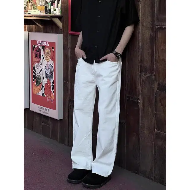 单爵 微喇薄款高街修身牛仔裤 男女同款