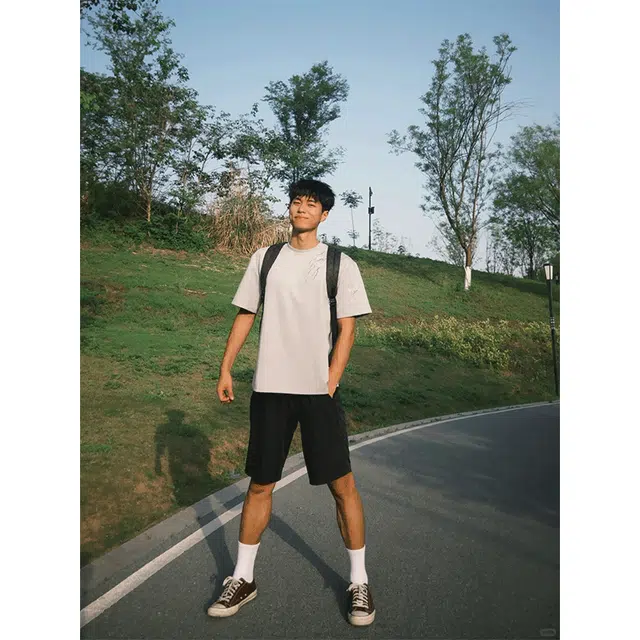 单爵 冰丝运动薄款美式直筒五分裤休闲短裤 男女同款