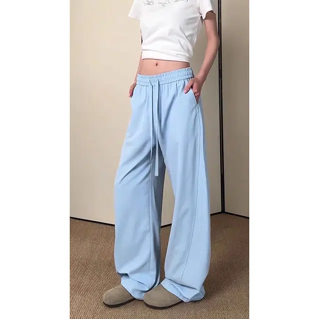 单爵 美式弯刀冰丝裤子薄款速干运动垂感阔腿裤加长直筒夏季休闲裤 男女同款