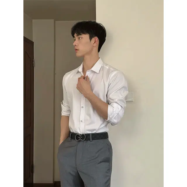 单爵 韩版修身高级感内搭衬衣简约翻领上衣长袖衬衫 男女同款