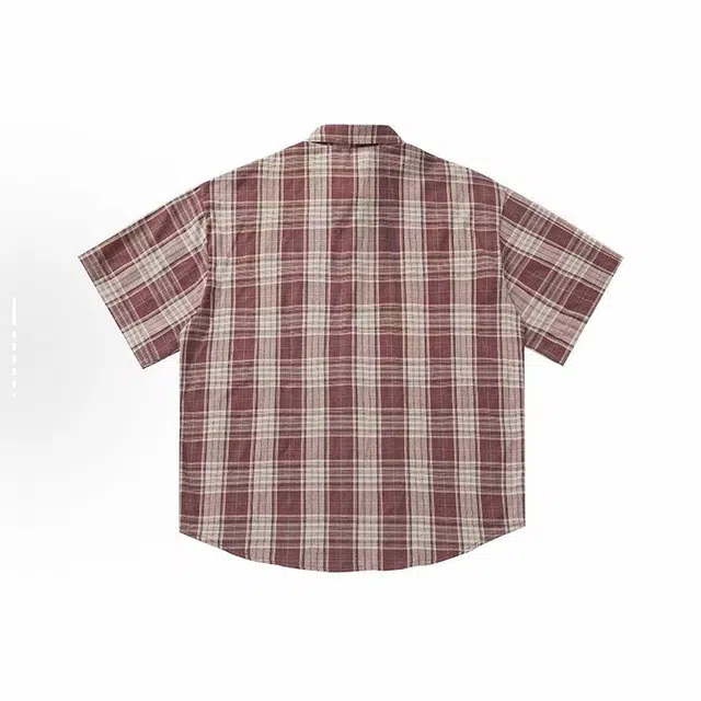 单爵 格子高级感痞帅美式复古衬衣防嗮外套夏季短袖衬衫 男女同款