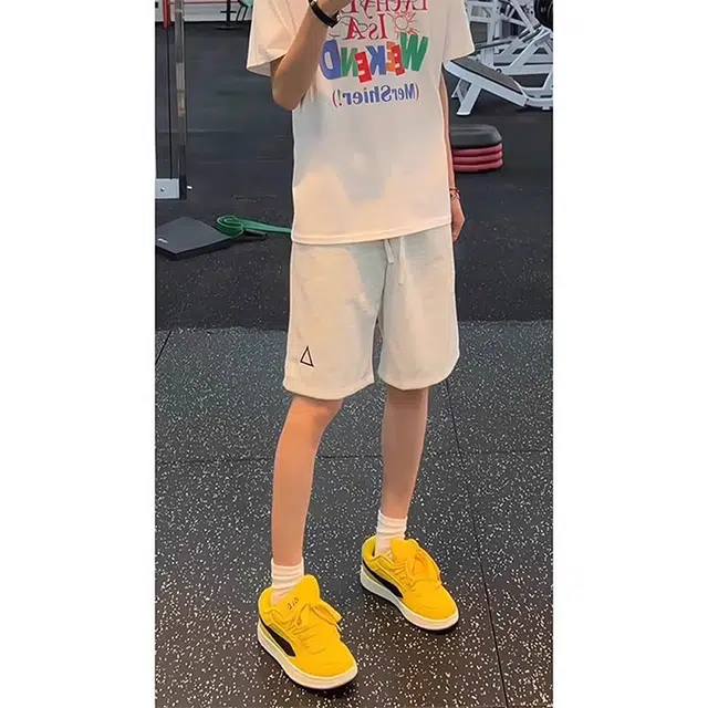 单爵 纯色简约百搭透气舒适运动时尚户外系带五分休闲短裤 男女同款 象牙白