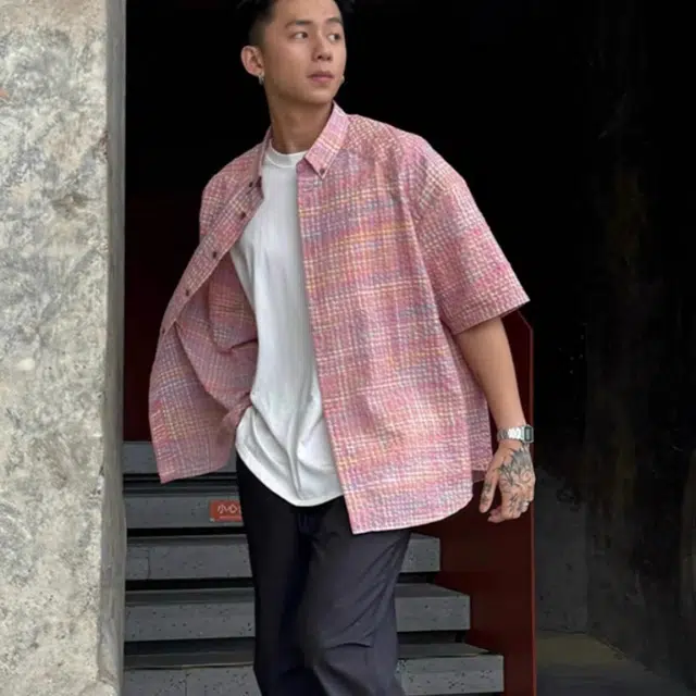 单爵 泡泡纱宽松廊形设计感小众外套短袖衬衫 男女同款