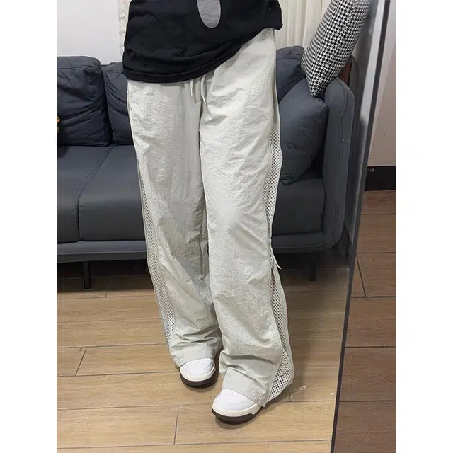 单爵 美式拼接网眼速干薄款休闲裤 男女同款