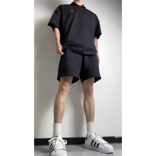 单爵 速干运动薄款美式跑步健身裤子宽松外穿休闲短裤 男女同款 经典黑