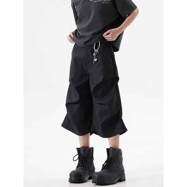 单爵 美式高街褶皱西装高级感直筒阔腿七分裤休闲短裤 男女同款