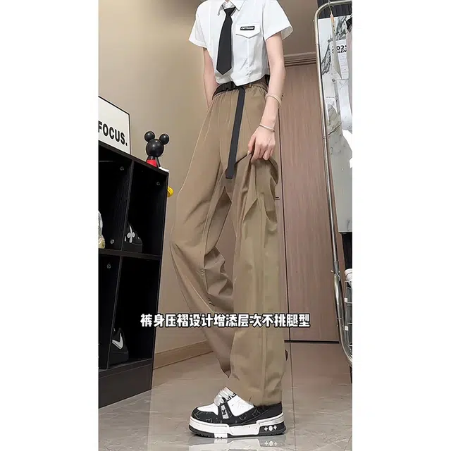 单爵 美式冰丝速干薄款垂感褶皱空调裤阔腿直筒伞兵休闲裤 男女同款