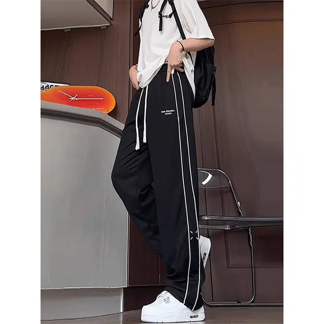 单爵 美式凉感冰丝薄款宽松直筒条纹速干高街运动裤休闲裤 男女同款