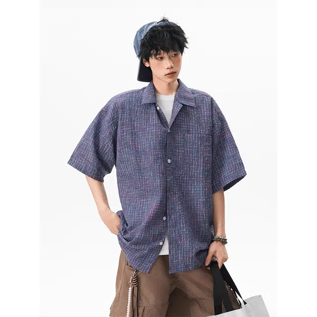 单爵 日系复古格纹小众设计感休闲防晒外套夏季短袖衬衫 男女同款