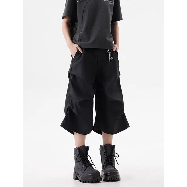 单爵 美式高街褶皱西装高级感直筒阔腿七分裤休闲短裤 男女同款