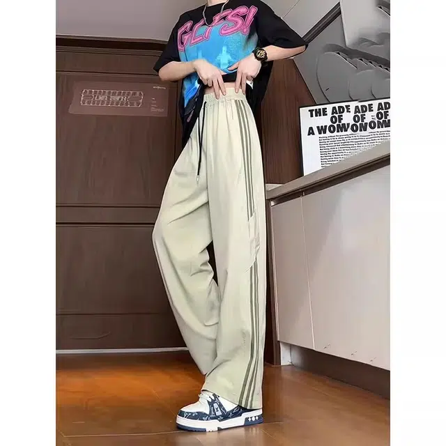 单爵 美式直筒运动长裤条纹裤子薄款垂坠感高级感休闲裤 男女同款