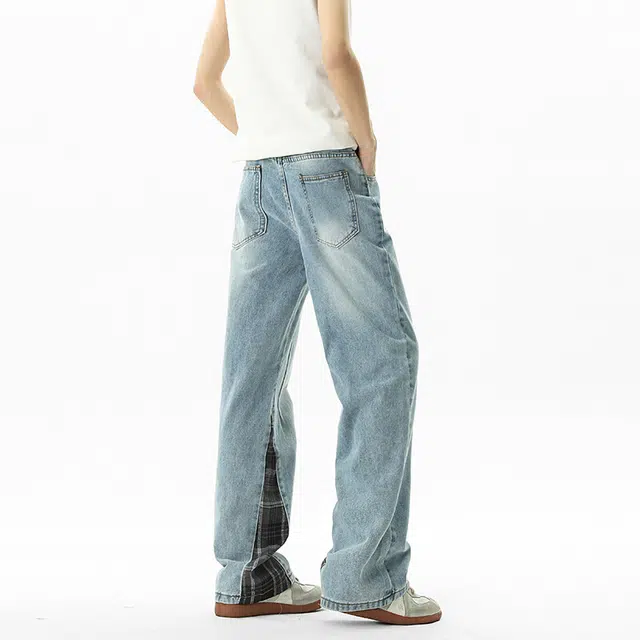 单爵 美式复古暗黑宽松直筒裤潮设计感裤子高街长裤牛仔裤 男女同款
