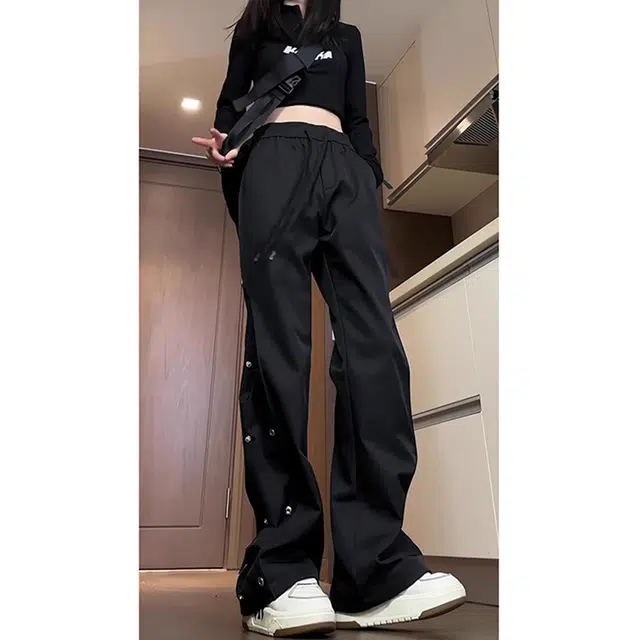 单爵 薄款美式高街百搭潮流微喇工装休闲裤 男女同款