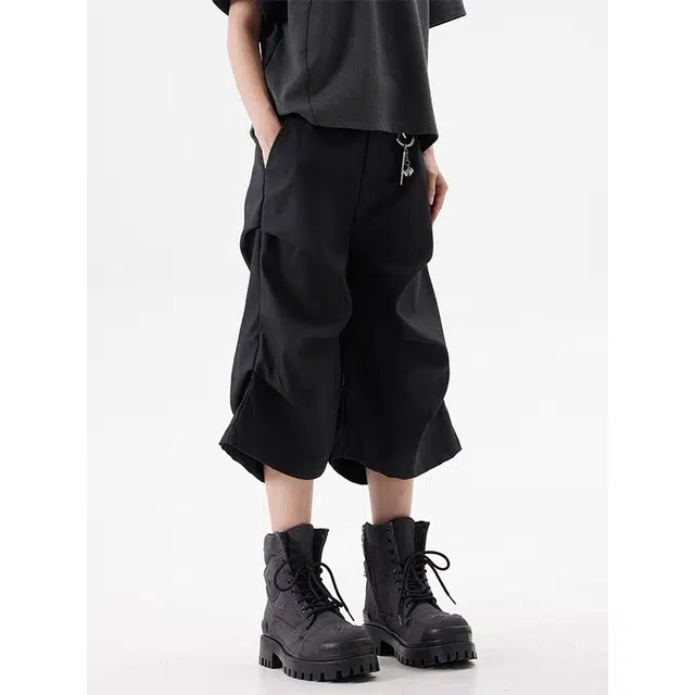 单爵 美式高街褶皱西装高级感直筒阔腿七分裤休闲短裤 男女同款