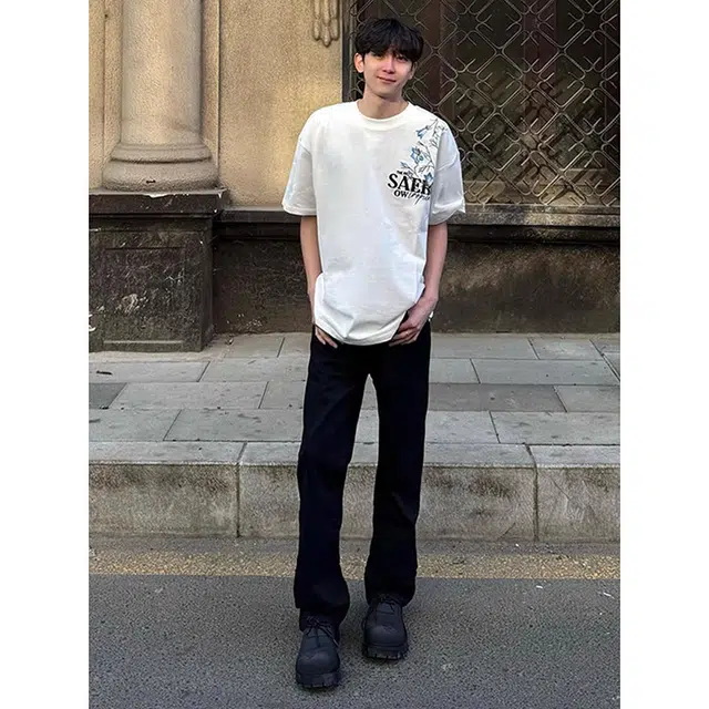 单爵 美式高街修身提裆微喇裤薄款直筒裤夏牛仔裤 男女同款