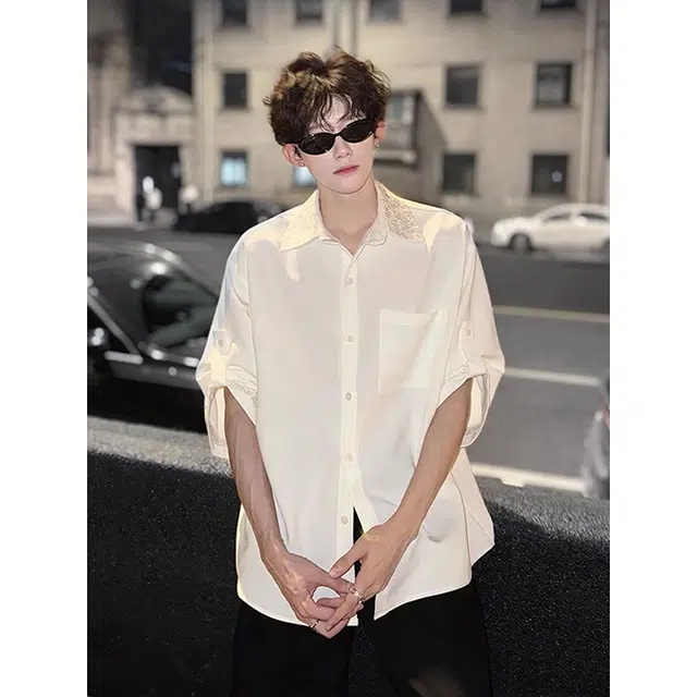 单爵 新中式国风小众刺绣痞帅短袖衬衫 男女同款