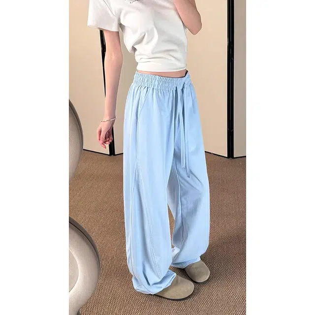 单爵 美式弯刀冰丝裤子薄款速干运动垂感阔腿裤加长直筒夏季休闲裤 男女同款