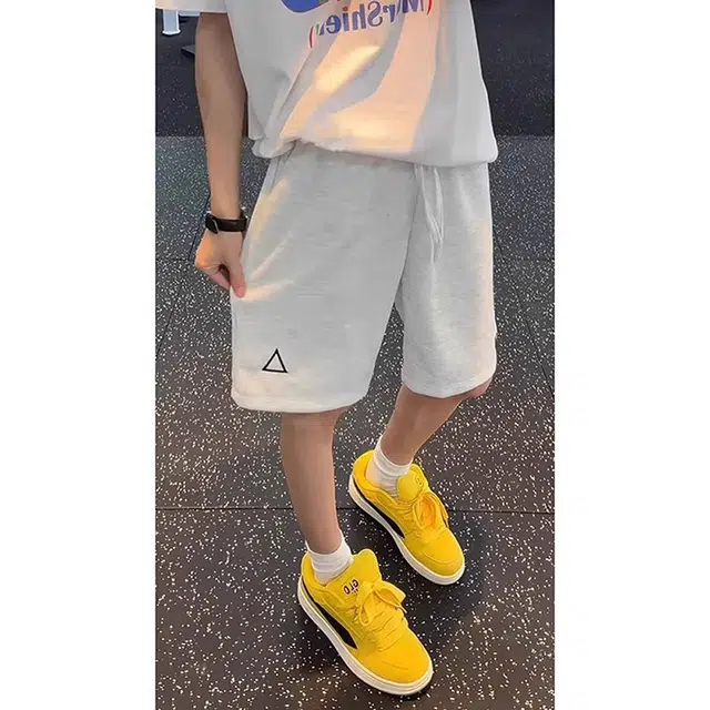 单爵 纯色简约百搭透气舒适运动时尚户外系带五分休闲短裤 男女同款 象牙白