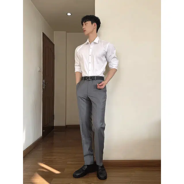 单爵 韩版修身高级感内搭衬衣简约翻领上衣长袖衬衫 男女同款