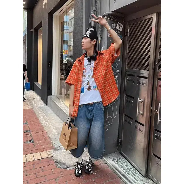 单爵 美式复古格纹夏季薄款防晒开衫格子短袖衬衫 男女同款