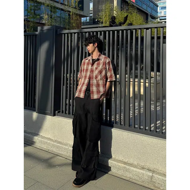 单爵 格子高级感痞帅美式复古衬衣防嗮外套夏季短袖衬衫 男女同款