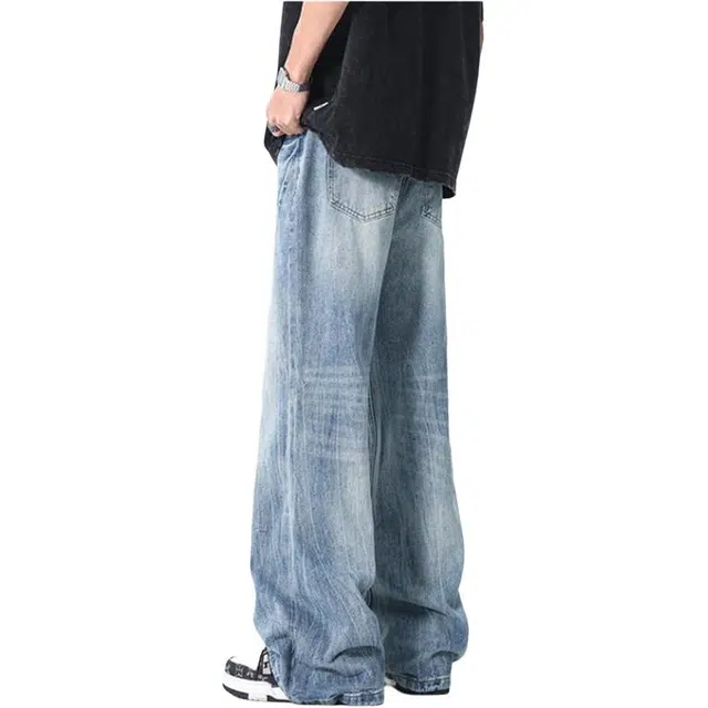 单爵 闪电纹微喇裤男痞帅炸街水洗直筒裤高腰显瘦牛仔裤 男女同款