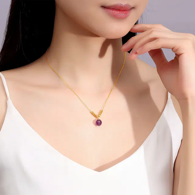 福润莱 紫晶球锁骨链 新中式精致轻奢小众简约大方设计高级感 甜美小清新 #好运 紫水晶 项链 男女同款情侣款