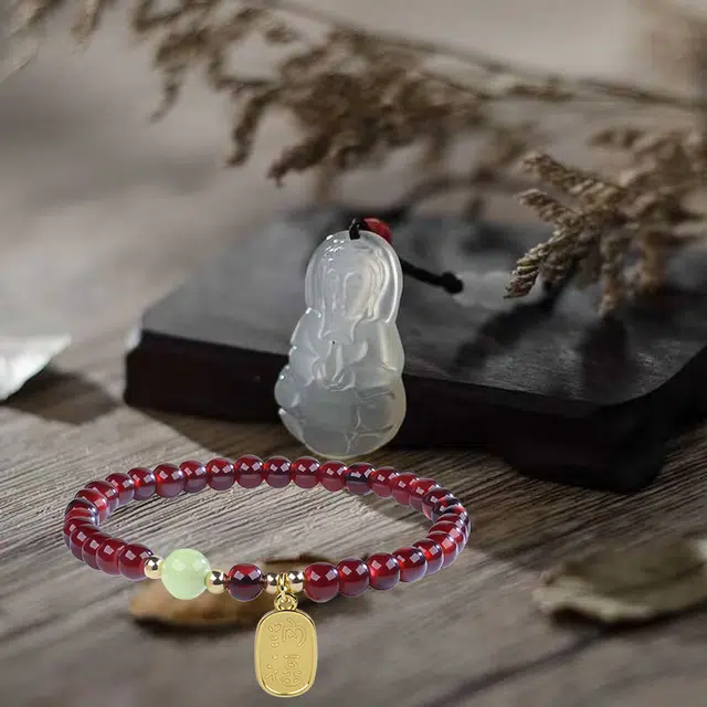 嫒柯 国潮新中式百搭轻奢高级文玩金玉满堂喜气洋洋盘玩佛珠念珠复古风文艺风#好运 紫檀属 手串 男女同款情侣款