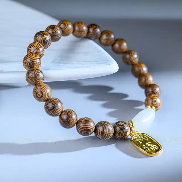 嫒柯 新中式高级感文玩佛珠百搭小清新轻奢招财转运珠国潮盘玩恭喜发财吉星高照#好运 鸡翅木 手串 男女同款情侣款