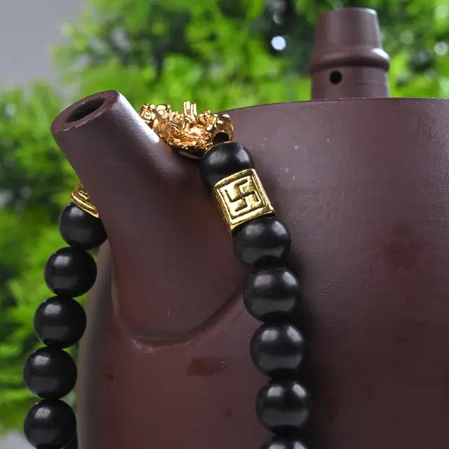 嫒柯 国潮新中式轻奢高级文玩八方来财招财转运貔貅盘玩佛珠复古风文艺风#好运 黑檀 手串 男女同款情侣款