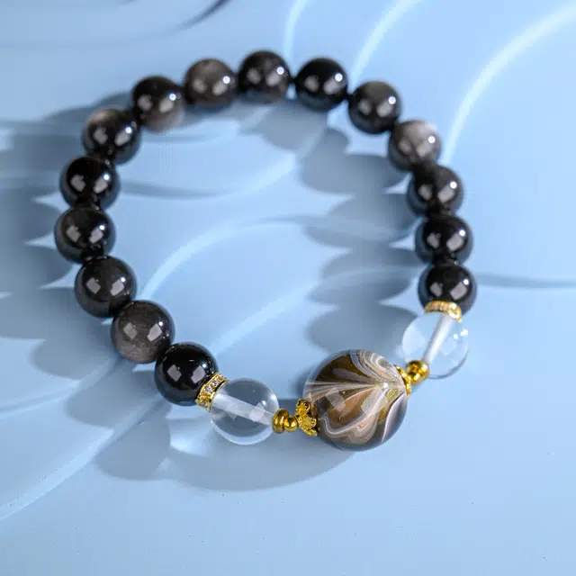 嫒柯 国潮文玩新中式简约大方高级轻奢新宠小众文艺设计百搭手饰八方来财招财纳福#好运莲莲 黑曜石 手串 男女同款情侣款