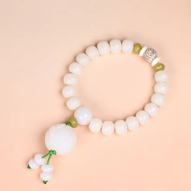 嫒柯 国潮新中式百搭轻奢高级文玩盘玩佛珠念珠万事胜意心想事成复古风文艺风好运 白玉菩提 手串 男女同款情侣款