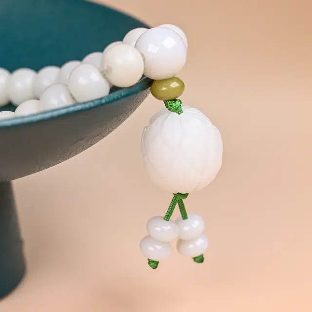 嫒柯 国潮新中式百搭轻奢高级文玩盘玩佛珠念珠万事胜意心想事成复古风文艺风好运 白玉菩提 手串 男女同款情侣款