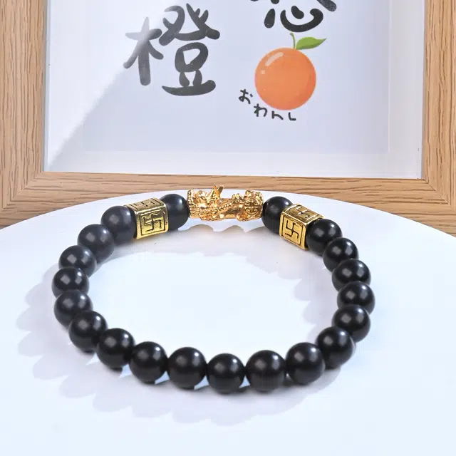 嫒柯 国潮新中式轻奢高级文玩八方来财招财转运貔貅盘玩佛珠复古风文艺风#好运 黑檀 手串 男女同款情侣款