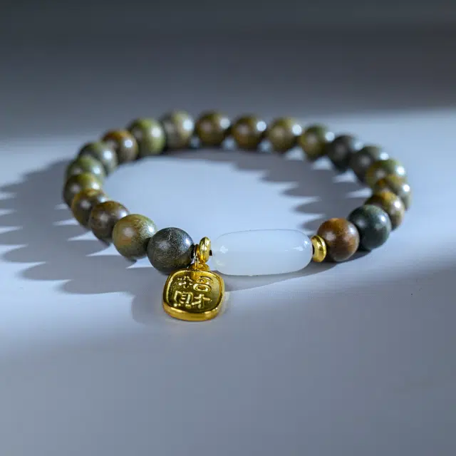 嫒柯 新中式高级感文玩佛珠百搭小清新轻奢招财转运珠国潮盘玩七星高照美满连连#好运 绿檀 手串 男女同款情侣款