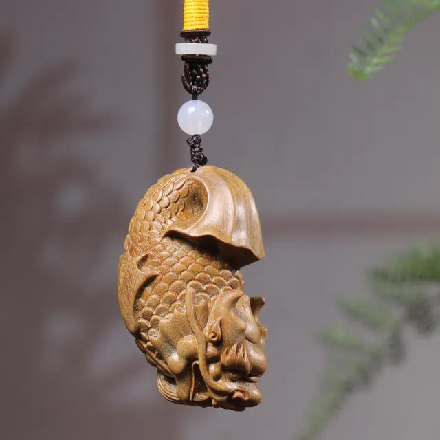 嫒柯 国潮新中式百搭轻奢高级茶宠文玩福星高照大吉大利招财纳福随身把玩#好运 绿檀 木作 男女同款情侣款