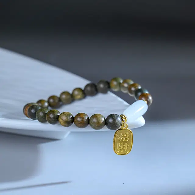 嫒柯 新中式高级感文玩佛珠百搭小清新轻奢招财转运珠国潮盘玩七星高照美满连连#好运 绿檀 手串 男女同款情侣款