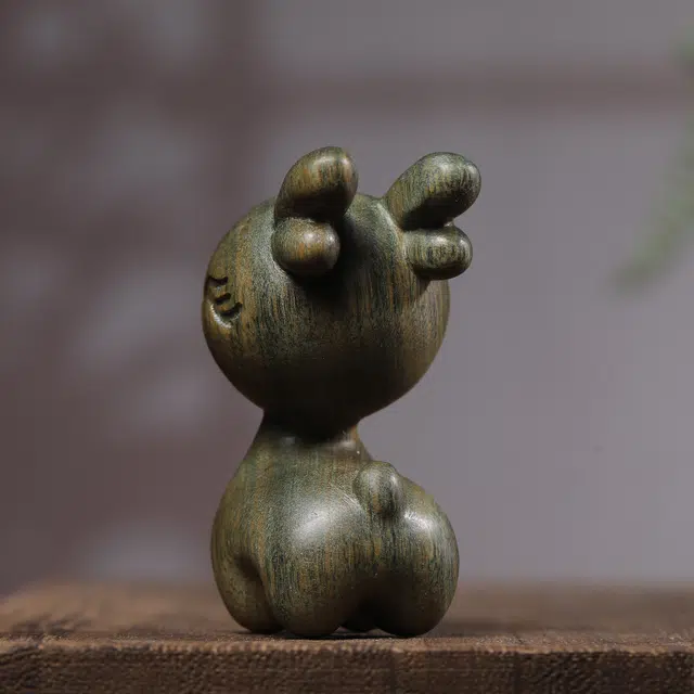 嫒柯 国潮新中式百搭轻奢高级文玩可爱小鹿一鹿平安平安吉祥吉祥如意复古风#好运 绿檀 把件 男女同款情侣款