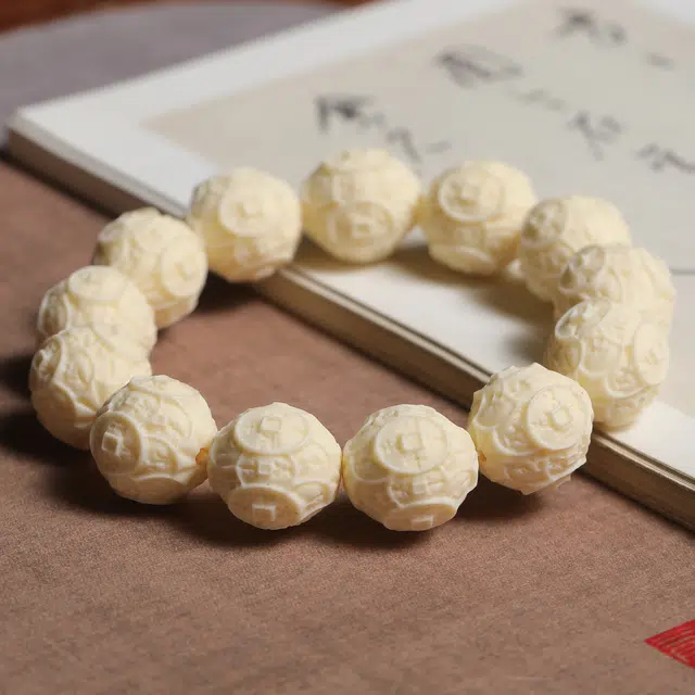 嫒柯 新中式国潮文艺复古小众轻奢高级感百搭有钱花盘玩文玩万事如意平安纳福诸事顺遂万事如意财源广进 象牙果 手串 男女同款情侣款