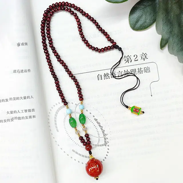 嫒柯 国潮新中式轻奢高级文玩吉祥如意步步高升盘玩佛珠心念珠复古风文艺风高考必过#好运 血檀 项链 男女同款情侣款