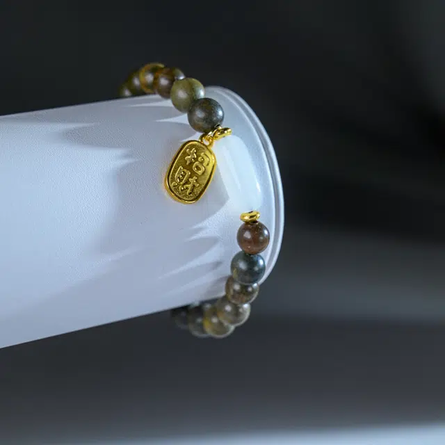 嫒柯 新中式高级感文玩佛珠百搭小清新轻奢招财转运珠国潮盘玩七星高照美满连连#好运 绿檀 手串 男女同款情侣款