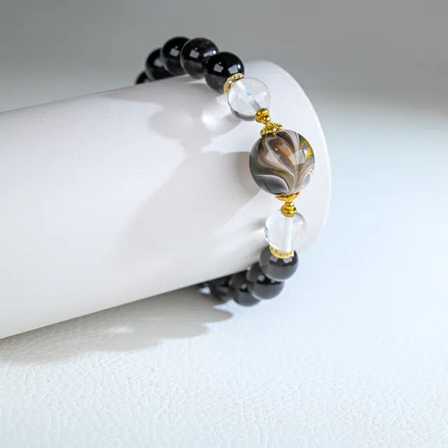 嫒柯 国潮文玩新中式简约大方高级轻奢新宠小众文艺设计百搭手饰八方来财招财纳福#好运莲莲 黑曜石 手串 男女同款情侣款